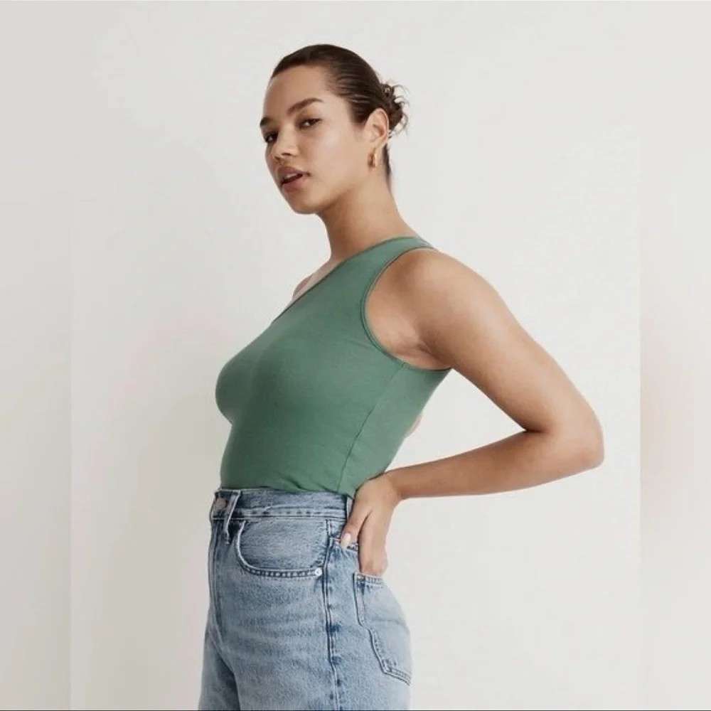 Madewell Brightside Rib One-Shoulder Tank Trellis Green Medium
